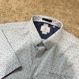 7 Diamonds Shirt Mens XL White Geometric Short Sleeve Button Up Stretch Casual